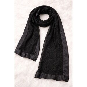 Symphony Designs Black Floral Lace Shawl Wrap with Satin Trim 20x68 Evening Wear